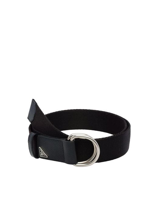 Prada Black Triangle Logo D-Ring Belt for men