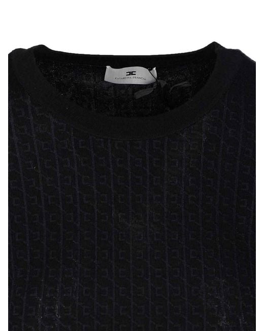 Elisabetta Franchi Black Wool Blend Crewneck Sweater