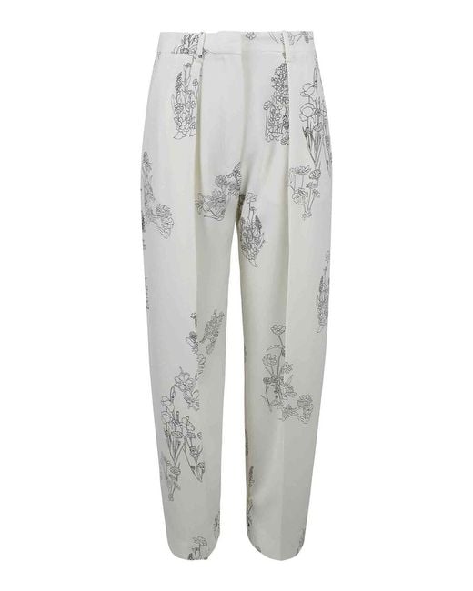 Victoria Beckham Gray Floral Print Trousers