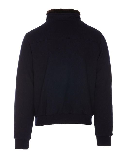 Moorer Blue Wool-Cashmere Jacket With Removable Fur for men