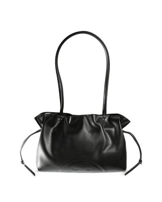 Tory Burch Black Ella Recycled Drawstring Logo Tote