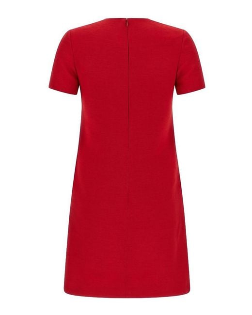 Valentino Garavani Red Vlogo Signature Wool And Silk Dress