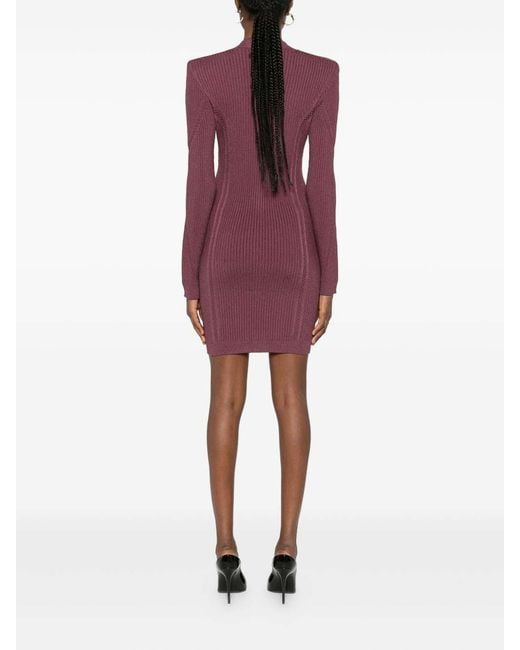 Balmain Purple V-Necked Short Dress