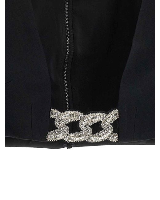 David Koma Black Top 3d Crystsal Chain And Square Neck