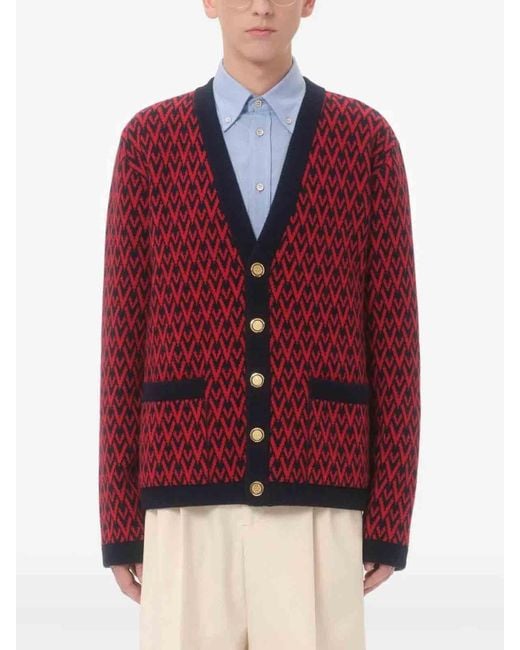 Valentino Red 'Toute La V' Cardigan for men