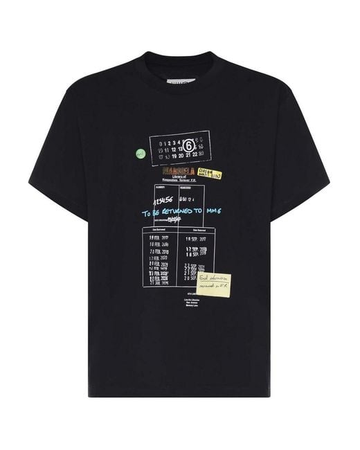 MM6 by Maison Margiela Black Printed Cotton T-Shirt for men