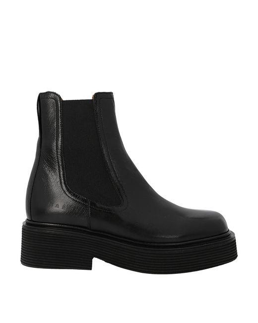 Marni Black Square Toe Ankle Boots