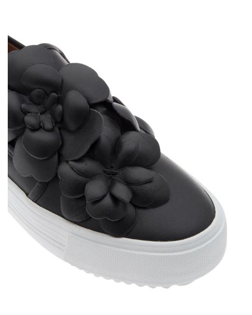 See By Chloé Black Floral Insert Leather Slip Ons