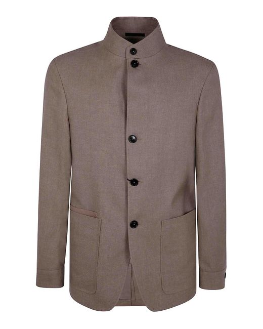 Zegna Brown Linen And Wool Chore Jacket for men