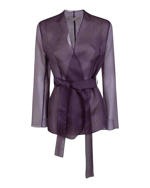 Antonelli Purple Elia Organza Silk Belted Waist Coat