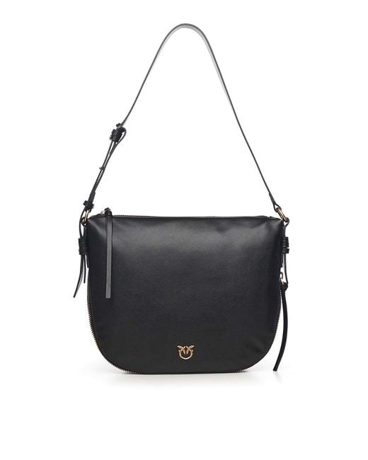 Pinko Black Leather Hobo Shoulder Bag