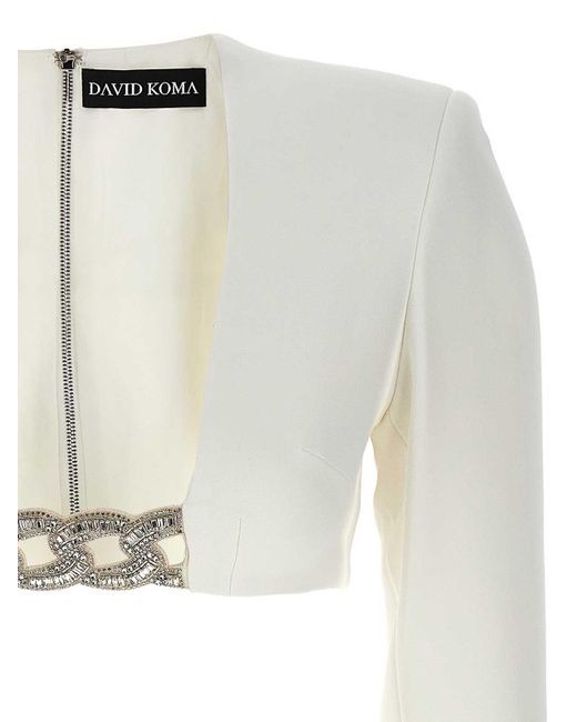 David Koma White Top 3d Crystsal Chain And Square Neck
