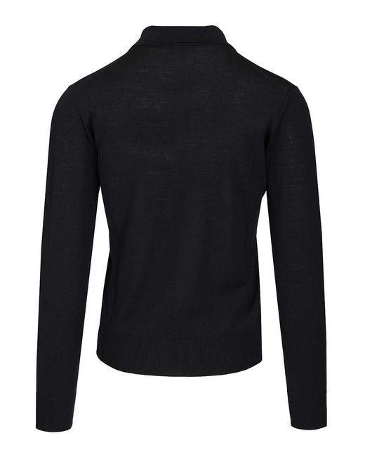 Emporio Armani Blue Long-Sleeved Wool Polo Shirt for men