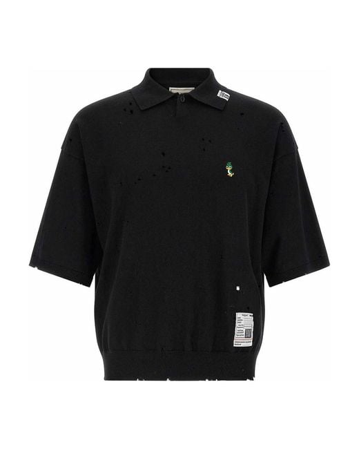 Maison Mihara Yasuhiro Black Embroidery Polo Shirt for men