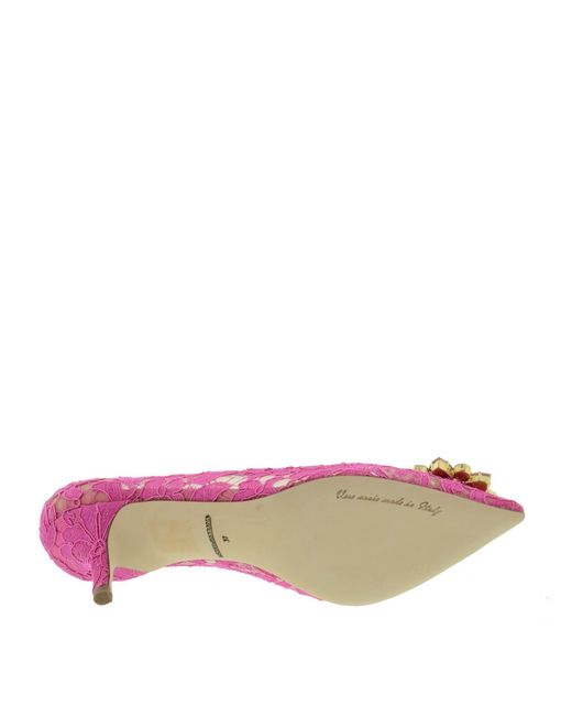 Dolce & Gabbana Pink Bellucci Lace Brooch-Detail Pumps