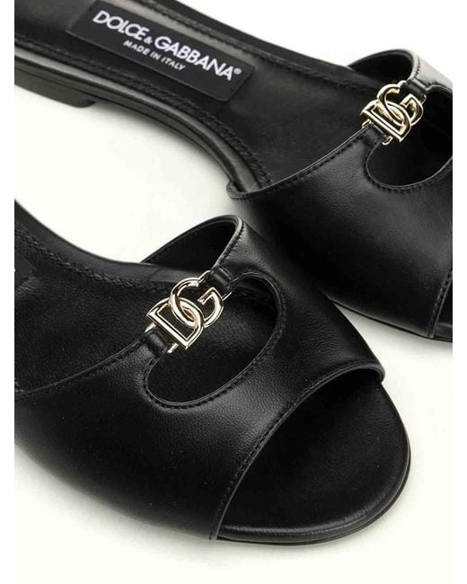 Dolce & Gabbana Black Leather Slides
