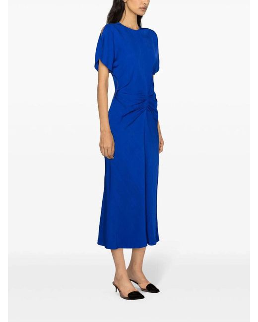 Victoria Beckham Blue Gathered Waist Midi Dress