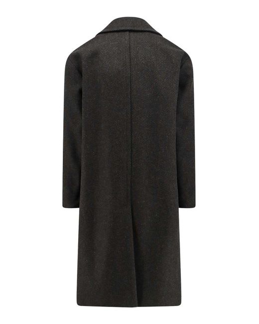 Hevò Black Herringbone Virgin Wool Coat for men
