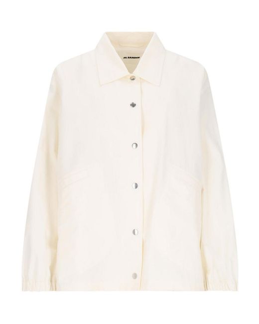 Jil Sander White Single-Breasted Logo Jacket