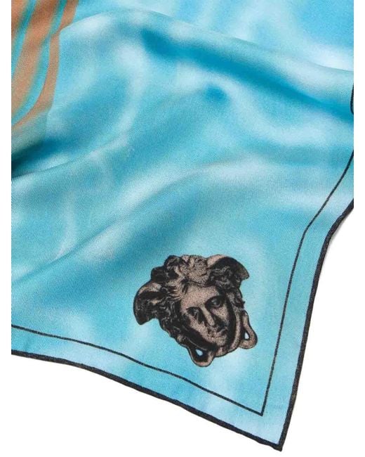 Versace Blue Foulard 90X90 Silk Twill Bio