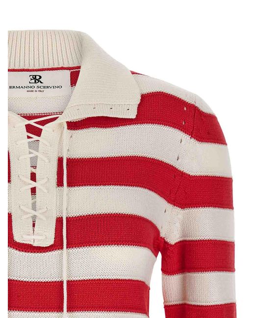 Ermanno Scervino Red Crochet Shirt Polo