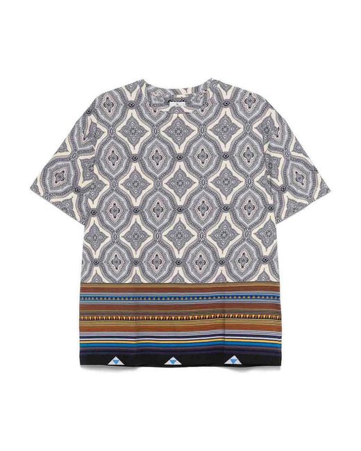 Etro Gray Cotton T-Shirt With Print for men