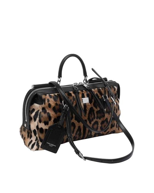 Dolce & Gabbana Black Vittoria Leo Print Handbag