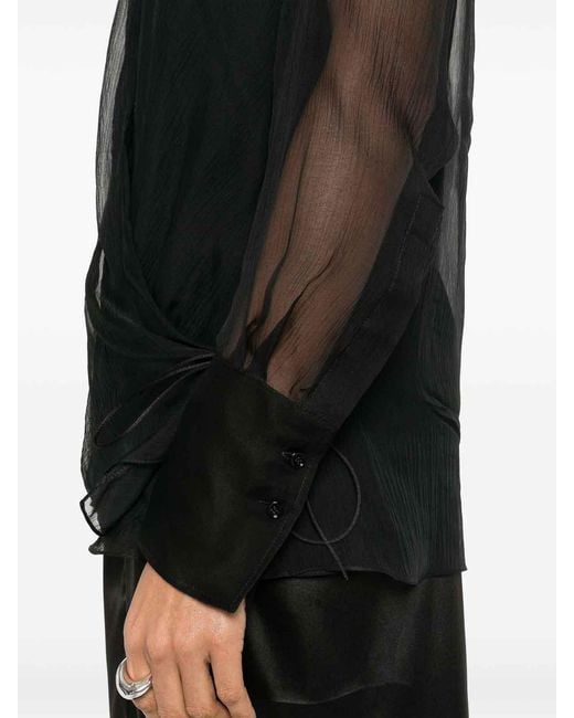 Givenchy Black Long-Sleeve Silk Wrap Blouse
