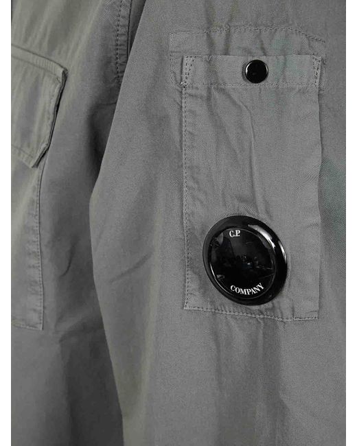 C P Company Gray Organic Gabardine Full Zip Overshirt for men