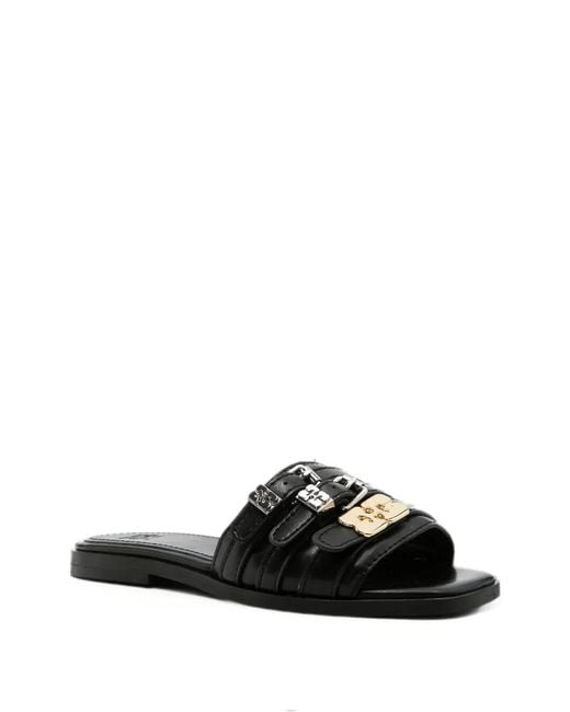 Ganni Black Sue Triple Flat Mule Crinkle