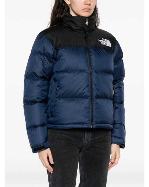 The North Face Blue Quilted Puffer Jacket With High Collar