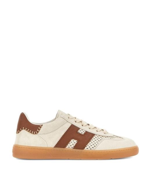 Hogan Brown Low-Top Calfskin Leather Sneakers With Accents