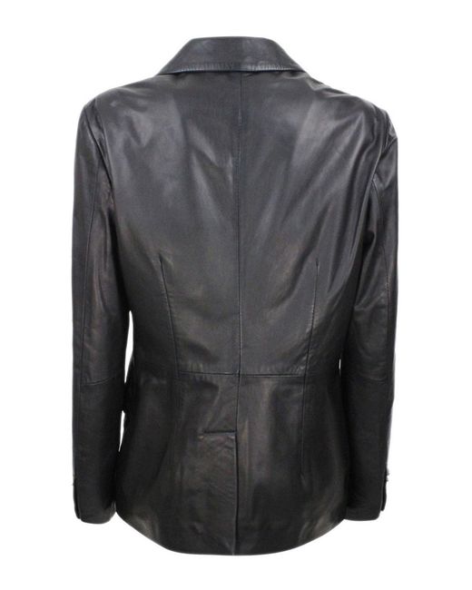 Barba Napoli Black Leather Blazer