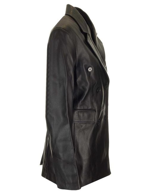 Loulou de Saison Black Double Breasted Leather Jacket