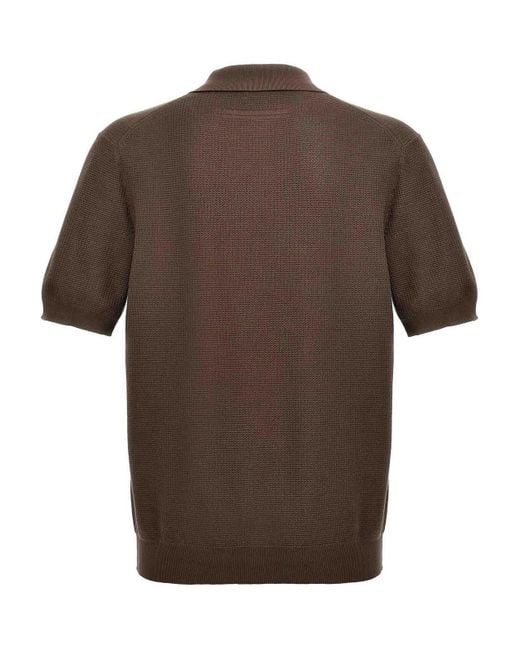 Zegna Brown Knitted Polo Shirt for men