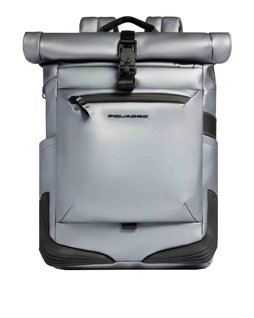 Piquadro Gray Fabric Roll-Top Backpack