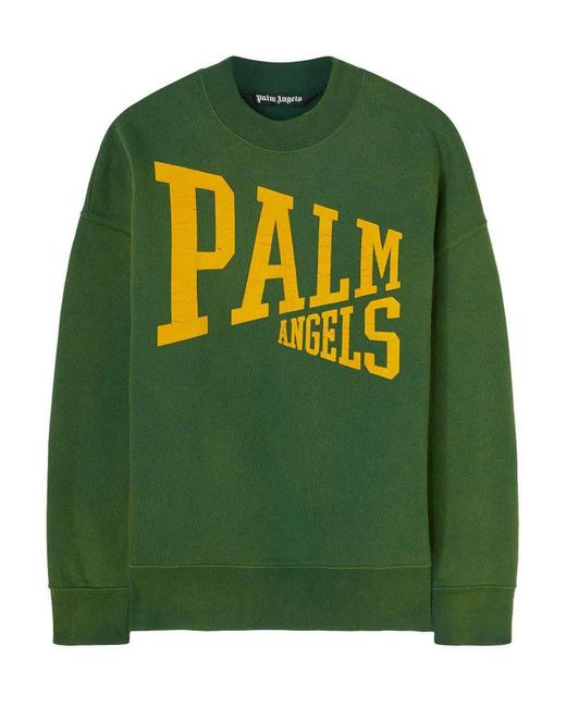 Palm Angels Green Logo-print Crew-neck T-shirt for men