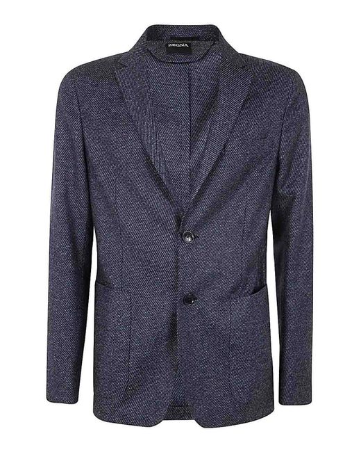 Zegna Blue Wool Silk And Linen Blend Jacket for men