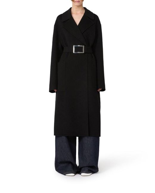 Sportmax Black Pure Wool Robe Coat