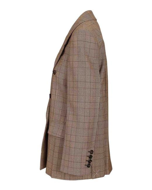 Chloé Brown Tailored Double-Breasted Checked Wool Jacket