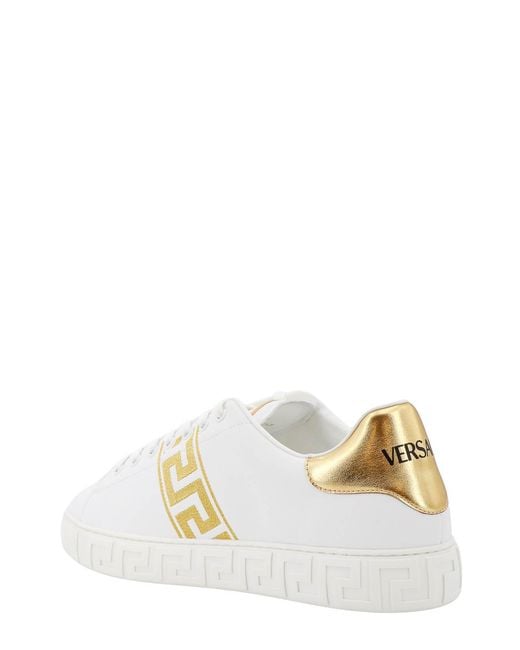 Versace White Greca Motif Calf Leather Sneakers