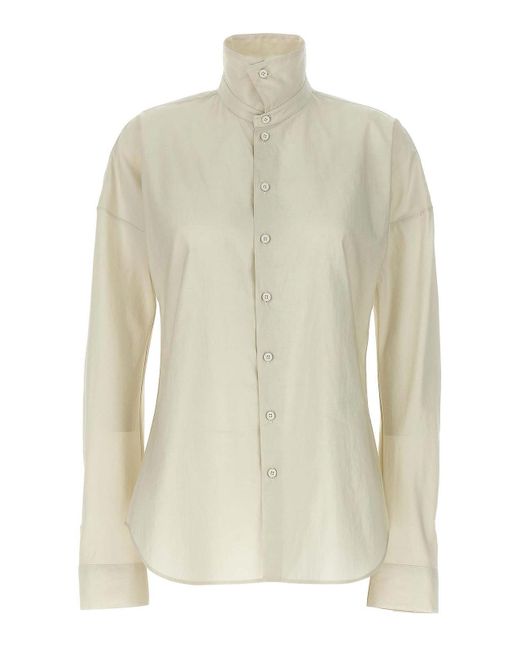 Lemaire White Fitted Band Collar Shirt