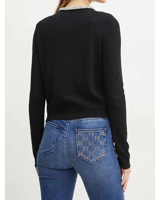Karl Lagerfeld Black Classic Pearl Knit Cardigan