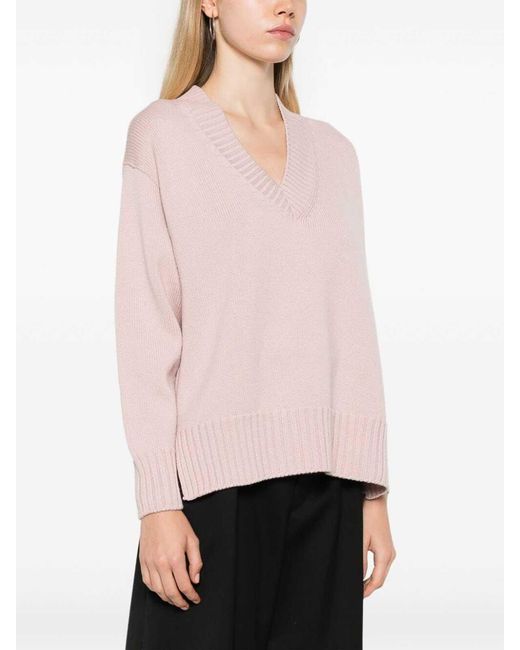 Drumohr Pink Long Sleeve Oversize V-Neck Sweater