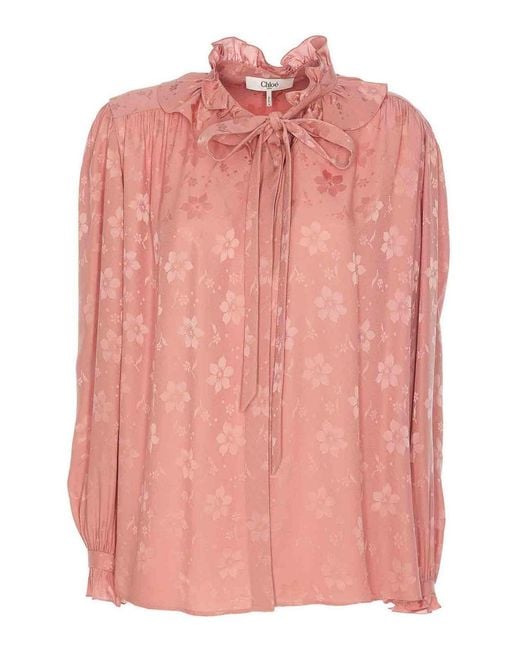 Chloé Pink Fluid Jacquard Silk Shirt