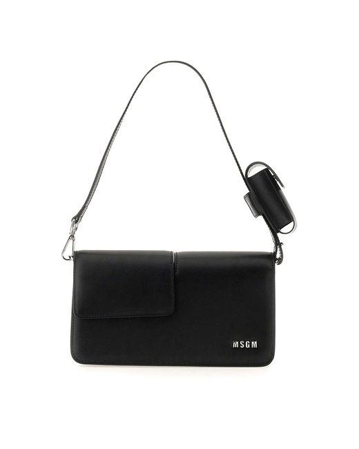 MSGM Black Baguette Bag With Double Flap And Logo