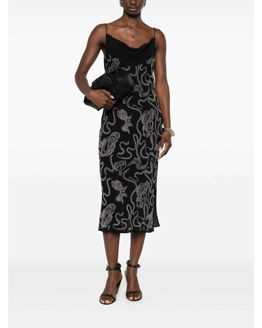 IRO Black Studded Sleeveless Cowl Neck Midi Dress