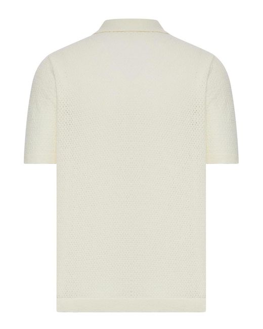 Roberto Collina White Perforated Knit Shirt With Classic Collar for men