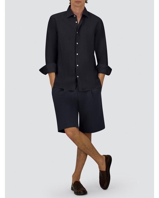 Herno Blue Long-Sleeved Linen Shirt for men