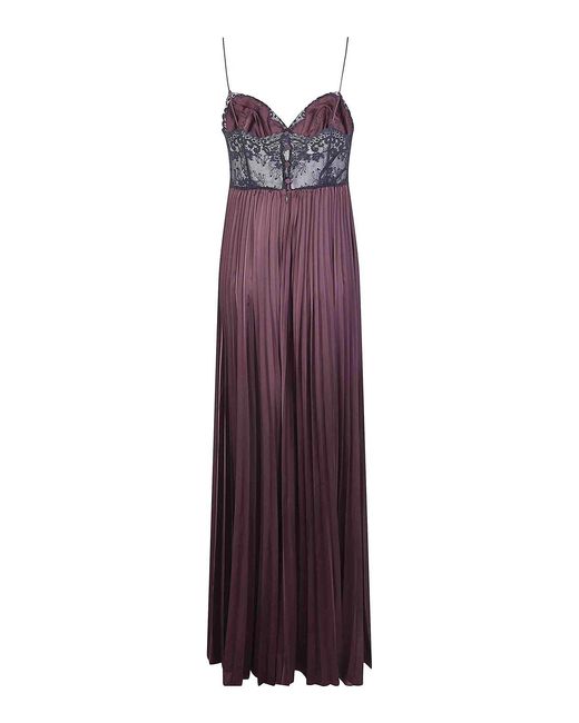 Self-Portrait Purple Satin Lace Insert Maxi Dress